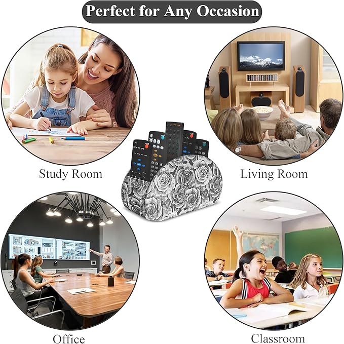 QIELIZI Remote Control Holder, PU Leather Remote Caddy Desktop Organizer with 5 Spacious Compartments for TV Remotes/Media Controllers/Office Supplies (1-3D Black Grey