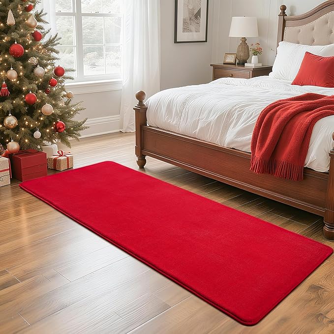 Przemy Washable Runner Rug for Bedroom Living Room, 2x6 Feet Red Memory Foam Rug, Super Soft Modern Indoor Runner Carpet for Hallway Bedside Kids Room Girls Boys Dorm Nursery Decor