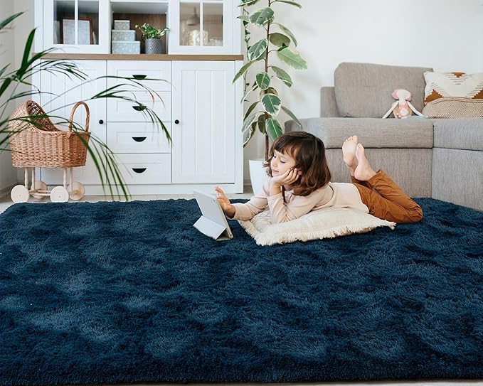 Softlife Rug for Living Room 6x9 Feet Area Rug for Bedroom Super Soft Shaggy Rugs for Kids Room Fluffy Fuzzy Carpets Long Plush Bedside Rug Nursery Christmas Home Decoration for Boys Girls, Navy Blue