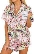 Ekouaer Womens Satin Pajamas Set Button Down 2 Piece Silk Pjs Shorts Set Ruffle Lingerie Notch Collar Sleepwear