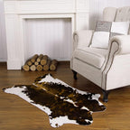 HOMORE Cowhide Rug, 3.6 x2.3ft Area Rugs Small Cow Print Rugs for Bedroom Faux Cow Hide Animal Print Rug for Living Room Office Table Western Decor, Dark Brown