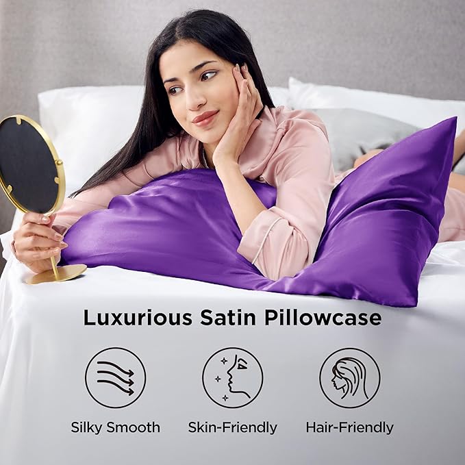 Bedsure Polyester Pillowcases, Polyester Pillow Cases Queen Size Set of 2, Purple Pillow Case for Sleeping Women with Envelope Closure, Gifts for Women Men, 20x30 Inches, 2pcs