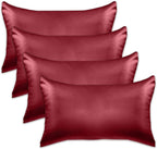 Elegant Comfort 4-Pack Standard/Queen Satin Pillowcase Set with Hidden Zipper Closure, Burgundy, 20" x 30"