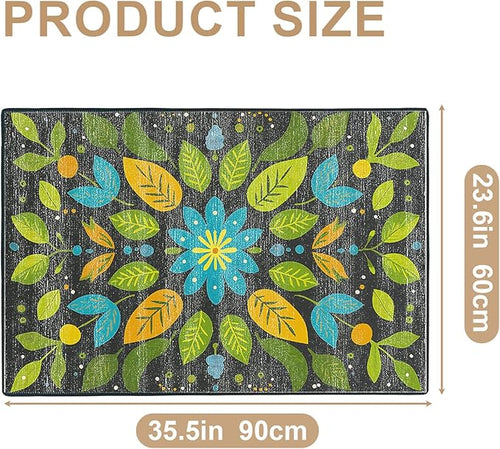 Area Rug 2x3 ft Rug Washable Boho Rugs Non Slip Low Pile Floral Small Carpet for Bedroom, Bedside, Kids Room, Office, Dining Room (Green Leaf, 2x3 ft)