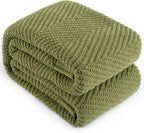 Knitted Throw Blanket 60"X80", Olive Green Knit Throws for Bed, Super Soft Boho Chevron Blankets for Couch Sofa Chair Room Decor, Textured Decorative Farmhouse Cozy Lightweight