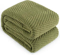 Knitted Throw Blanket 50"X60", Olive Green Knit Throws for Bed, Super Soft Boho Chevron Blankets for Couch Sofa Chair Room Decor, Textured Decorative Farmhouse Cozy Lightweight