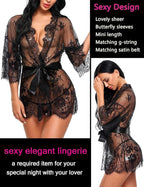 Avidlove Women's Lace Kimono Robe Babydoll Lingerie Mesh Nightgown S-5XL