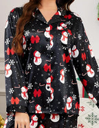 SWOMOG Long Sleeve Pajamas Set Silk Satin Sleepwear Button Down Pjs Loungewear with Pocket