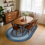 5x8 Oval Living Room Area Rug Washable Modern Border Bedroom Bedside Area Rugs Non Slip Low Pile Dining Room Oval Throw Carpet Contemporary Rugs for Living Room Kitchen Nursery, Blue
