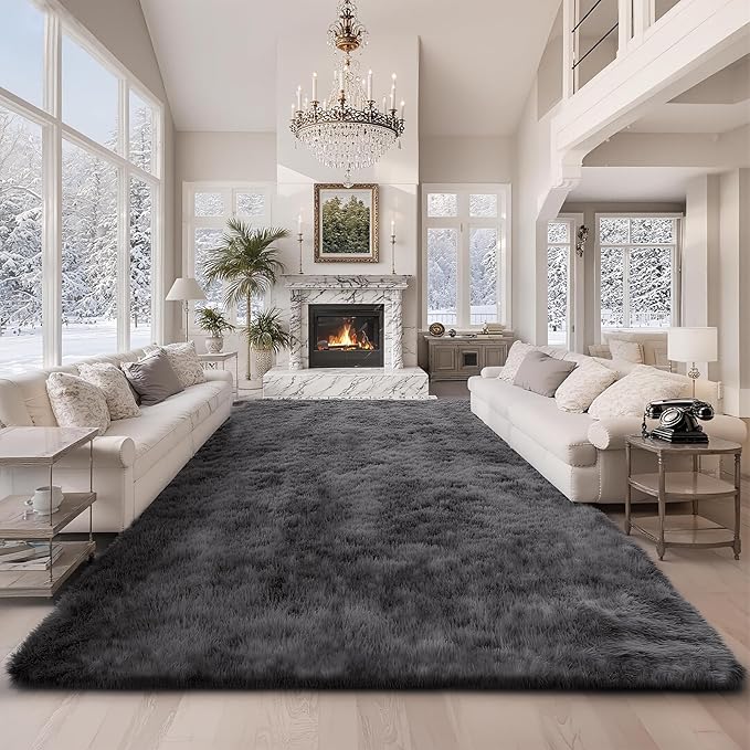 9x12 Extra Large Ultra-Soft Gray Shag Area Rug for Living Room, Bedroom and Dining Room – Fluffy, Durable, Non-Slip Carpet for Nursery, Playroom and Home Office, Modern Plush Home Décor