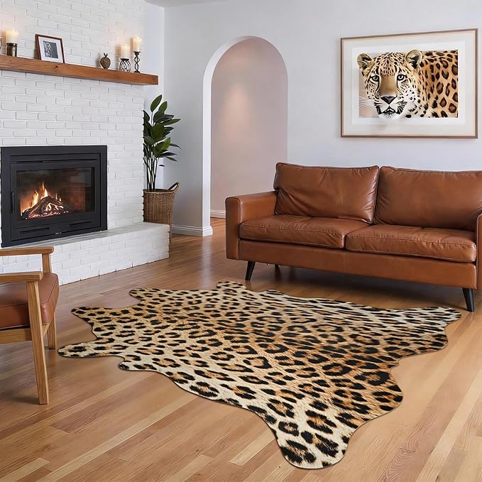 HOMORE Leopard Rug, 4.6x5.2 Feet Animal Skin Print Rug, Cheetah Rugs for Wall Art Decor,Western Floor Carpet for Bedroom Living Room Dining Room