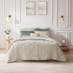 Intelligent Design Queen Comforter Set Velvet Comforters Queen Bedding Reversible, All Season, Diamond Quilted Bedding Microfiber Queen Size Comforters, Felicia, Full/Queen, Champagne 4 Piece