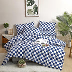 CLOTHKNOW Blue White Plaid Full Size Comforter Set Grid Bedding Comforter Sets Soft Blue Comforter with 2 x Pillow Cases