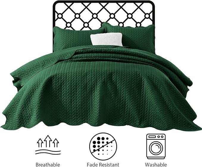 IR Imperial Rooms Twin Quilt Bedding Set Size (68” x 86”) + 1 Pillow Shams (20” x 26” + 2”) - 2 Pcs All Season Lightweight Reversible Microfiber Coverlet Embossed Quilt Bedspread (Emerald)