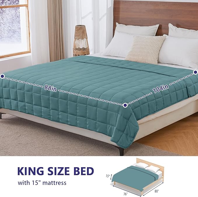 yescool Weighted Blanket for Adults (20 lbs, 88” x 104”, Teal) Cooling Heavy Blanket for Sleeping Perfect for 190-210 lbs, Queen Size Breathable Blanket with Premium Glass Bead, Machine Washable