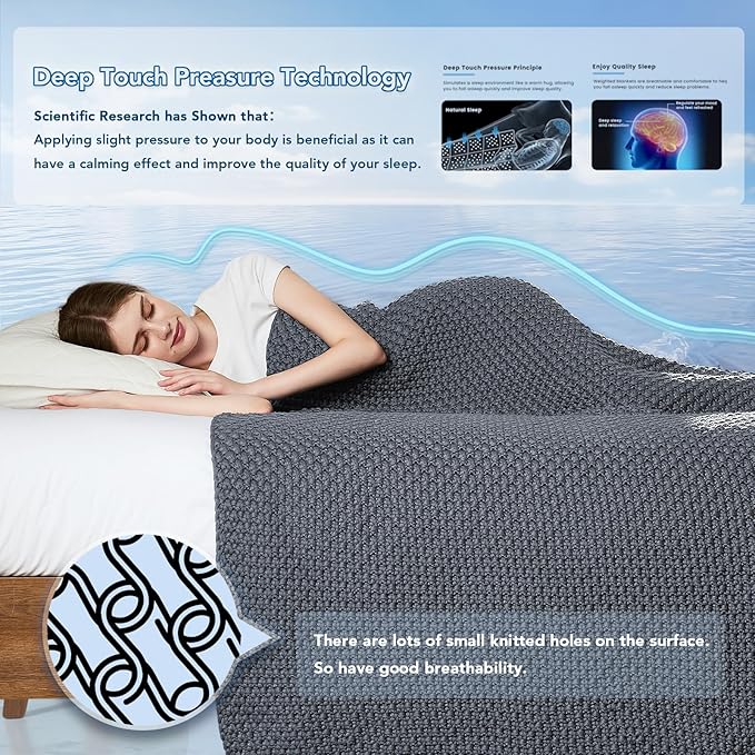 Topcee Knitted Weighted Blanket - 50"x60" 7lbs Cooling Chunky Knit Heavy Blanket for Adults Cable Yarn Knit Decorative No Beads Soft, Cozy and Cooling Weighted Throw Blankets Machine Washable