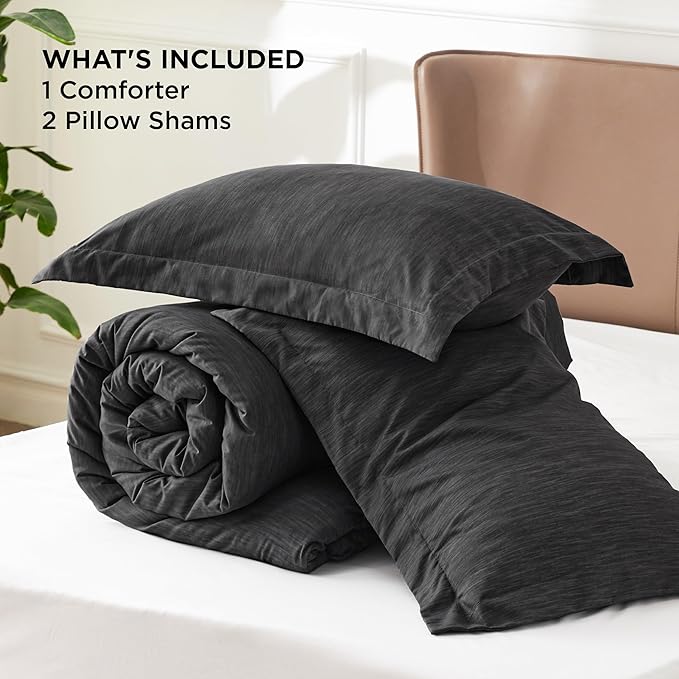 Bedsure Black Comforter Set Queen - Soft Bedding for All Seasons, Breathable Cationic Dyed Bed Set, 3 Pieces, 1 Queen Size Comforter (90"x90") and 2 Pillow Shams (20"x26"+2")