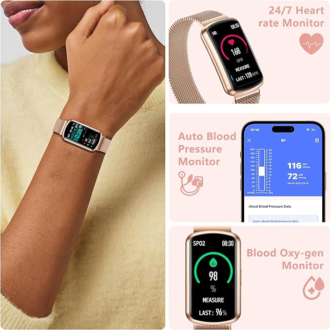 Health Fitness Tracker, Smart Watch with 24/7 Heart Rate, Activity Tracker with Blood Pressure and Blood Oxy-gen Monitor, 120 Sport Mode Waterproof Sleep Tracker for Women Men