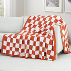 Carriediosa Checkered Throw Blanket 90" X 90" Queen, 400GSM Ultra Soft Microfiber Fuzzy Fluffy Reversible Cute Preppy Knitted Blankets Cozy Plush Fall Throws for Couch, Bed, Sofa, Rust