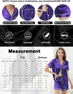Silk Pajamas for Women Satin Womens PJ Set 2 Piece Short Lounge Set Summer Sleepwear Notch Collar Button-Down Pjs