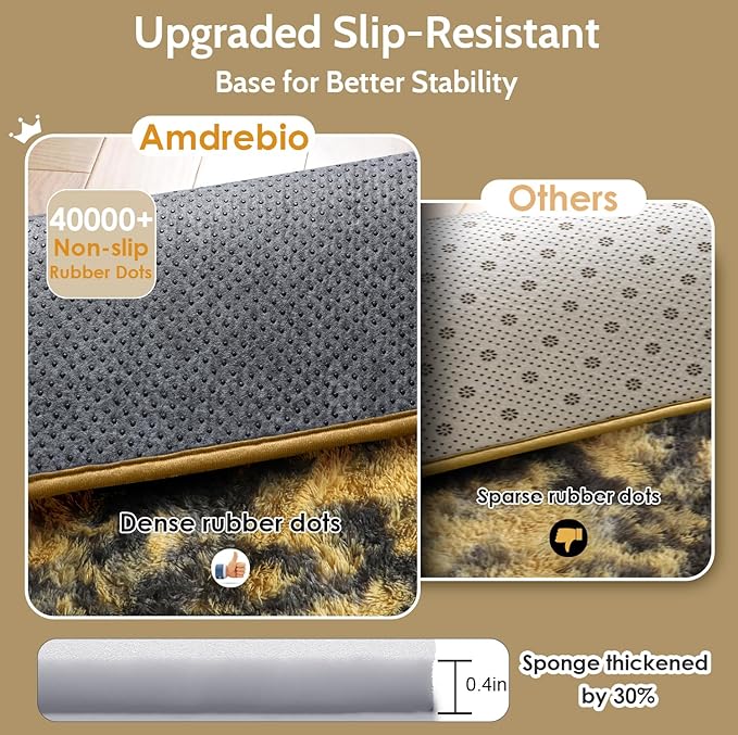 Amdrebio Black Gold Yellow Grey Rugs for Living Room Bedroom Decor, 8x10 Large Fluffy Furry Fuzzy Area Rug for Kids Room Dorm Home Office, Modern Cool Leopard Cheetah Big Carpet for Teen Boys Men