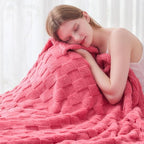 NEWCOSPLAY Super Soft Twin Blanket Coral Pink Premium Silky Flannel Fleece 3D Checkered Lightweight Bed Blanket All Season Use (Coral Pink Checkered, Twin(60"x80"))