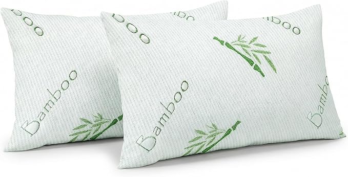 OMEO 2 Pack Standard Size Rayon Derived from Bamboo Pillow for Sleeping Shredded Memory Foam Bed Pillows for Side, Back and Stomach Sleepers, Soft, Cooling, Adjustable and Washable Cover 20" x 26"