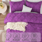 BEDELITE Purple Twin Comforter Set - 2 Peices Boho Pintuck Bedding Comforter Sets, Lightweight Soft & Warm Twin Bedding Sets with 1 Pillowcase for All Season