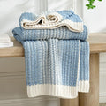 Amélie Home Premium Chenille Throw Blanket, Soft Cozy Luxury Two-Tone Knit Blanket for Couch, Sofa, Chair, Home Decor, Blue & Ivory 50"x60"