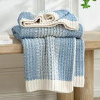 Amélie Home Premium Chenille Throw Blanket, Soft Cozy Luxury Two-Tone Knit Blanket for Couch, Sofa, Chair, Home Decor, Blue & Ivory 50"x60"