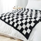 Carriediosa Checkered Throw Blanket 90" X 90" Queen, 400GSM Ultra Soft Microfiber Fuzzy Fluffy Reversible Cute Preppy Knitted Blankets Cozy Plush Fall Throws for Couch, Bed, Sofa, Black