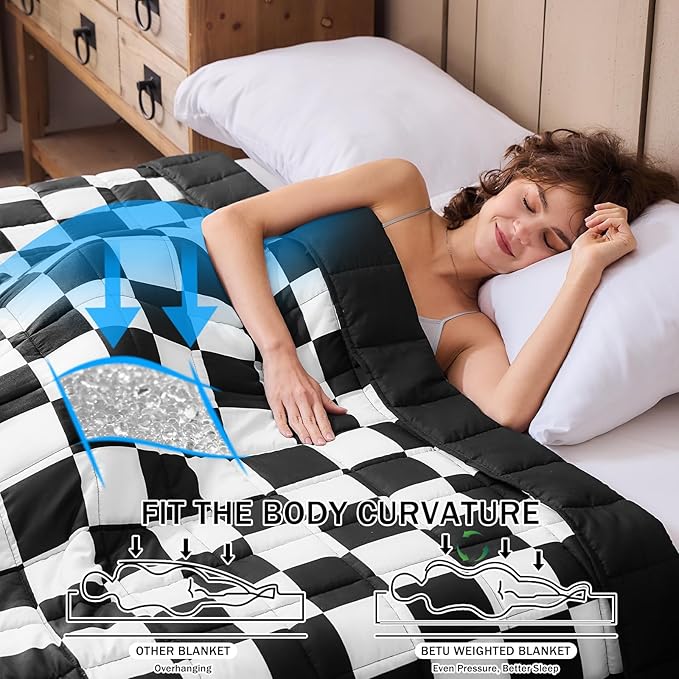Black Checkered Weighted Blanket for Adults 20lbs, 48"x72", Twin Full Size Cooling Plaid Heavy Throw Blanket for 130-220lbs, Microfiber Soft Thick Big Blankets Weighted Comforter Gift for Sleeping