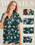 Silk Pajamas for Women Short Sleeve Sleepwear Soft Button Down Loungewear 2 Piece Satin Pjs Shorts Set S-XXL