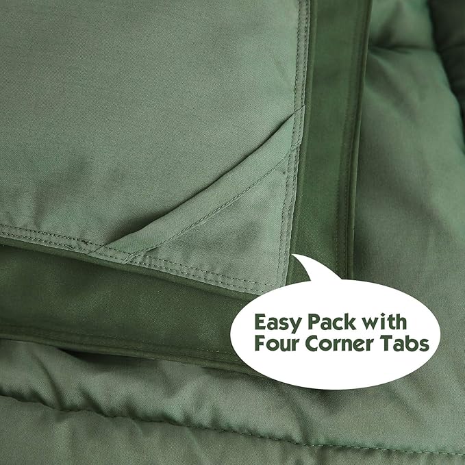 HIG 3pc Green King Size Comforter Set -All Season Reversible Down Alternative Comforter Bedding Comforter -Quilted Duvet Insert with Corner Tabs - Box Stitched Blanket - Breathable, Soft, Fluffy