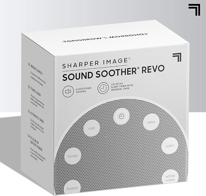 Sharper Image White Noise Sound Machine, Sleep Sounds to Support Restful Sleep, Meditation & Relaxation Naps, 6 Soothing Nature Soundscapes for Baby, Kids & Adults, Portable for Home & Travel