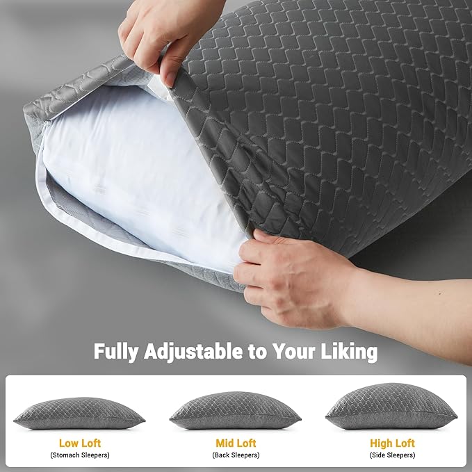 WOLKI Queen Size Pillows Set of 2 Shredded Memory Foam Pillows 2 Pack, Adjustable Firm Pillow for Side Sleepers, Back, Stomach, Hot Sleepers (20x30)