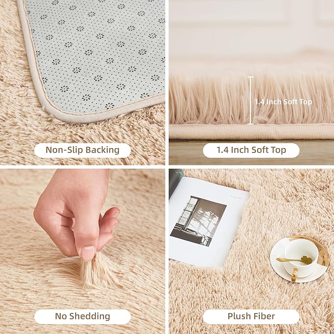 Litanika 3x5 Shag Area Rug for Living Room Bedroom, Beige High Pile Ultra Soft Plush Shaggy Furry Cream Bedside Playroom Dorm Carpet, Non-Slip, Non-Shedding Modern Indoor Floor Rug
