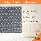 Dear Baby Gear Baby Blankets - Infant Essentials, Newborn Essentials, and Cute Stuff for Toddler Crib - Toddler Blankets for Boy and Girll - White Antlers on Grey, Slate Grey Muslin, 45" x 45"