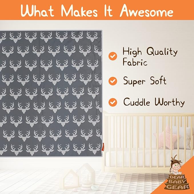 Dear Baby Gear Baby Blankets - Infant Essentials, Newborn Essentials, and Cute Stuff for Toddler Crib - Toddler Blankets for Boy and Girll - White Antlers on Grey, Slate Grey Muslin, 45" x 45"