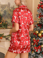 Samring Women's Silk Satin Pajamas Set Short Sleeve Sleepwear Two Piece Button Down Pj Set with Pockets S-XXL