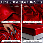 SLEEP SANCTUARY Satin Sheets Twin Size – 3 Piece Luxury Silky Bed Set, Softer Than Silk, 15" Deep Pocket, Cooling & Wrinkle-Free, Moisture-Wicking & Breathable for Hair & Skin (Red)