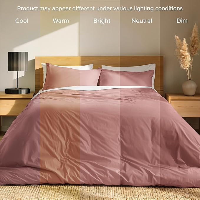 Bare Home 100% Organic Cotton Full Duvet Cover Set - Crisp Percale Weave - Lightweight & Breathable - Cooling Duvet Cover Set (Full, Dusty Rose)