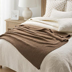 EVERGRACEHOME Chunky Chenille Knit Throw Blanket for Couch, Soft Luxurious Moss Stitch Blankets for Bed, Cozy Decorative Farmhouse Knitted Throws for Sofa, Camel Brown, 50" x 60"