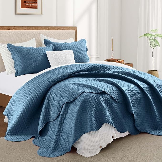 IR Imperial Rooms 8 Pack California King Quilt Bedding Set (118"x106") - Bulk Wholesale for Hotels, Guest Bedroom & Airbnbs - Lightweight Microfiber Reversible Embossed Quilts Bedspread (Light Blue)