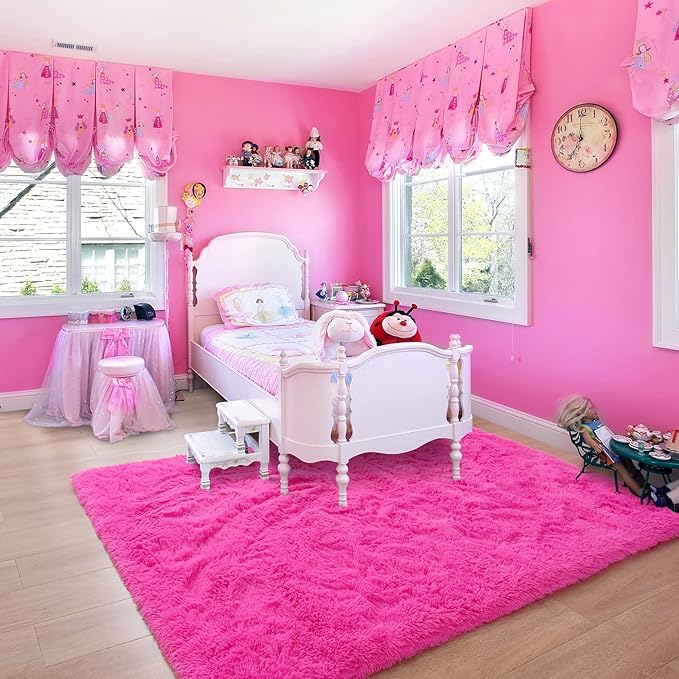 Noahas Fluffy 8x10 Area Rugs for Living Room,Shaggy Hot Pink Rugs for Bedroom Girls,Thick Shag Throw Carpet,Soft Non-Slip Dorm Nursery Kids Rug Home Decor Aesthetic