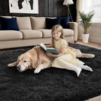 Shag 3x5 Area Rug, Black Rug for Bedroom Living Room, Non-Slip Ultra Soft Plush Fluffy Shaggy Fuzzy Rugs for Pet, Kids Room, Dorm, Bedside, Office, Entryway, Playroom, Bathroom, Modern Carpet