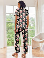 Ekouaer Silk Satin Pajamas Set Women Short Sleeve Sleepwear Soft Button Down Loungewear Pjs Set