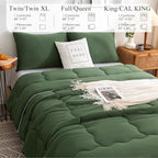 COTTEBED 3 Pieces Softness Comforter Set KING Size Bed, California Cal King Jersey Knit T-Shirt Feel Ultra-Soft Comy Lightweight 1 Bedding Quilt Blanket Conforter & 2 Pillowsham All Season Olive Green