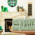inhand Basil Green Knitted Throw Blanket for Couch and Bed, St. Patrick’s Day Lucky Spring Gifts Throw for Her or Him, Soft Farmhouse Woven Blanket with Tassel, Lightweight Decorative, 60"x80"