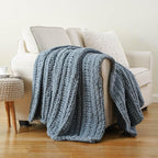 Battilo Bluish Grey Chenille Throw Blanket, Chunky Knit Throw Blanket for Couch, Soft Cozy Warm Cable Knit Blankets for Bed, Sofa, Living Room, 50"x60"